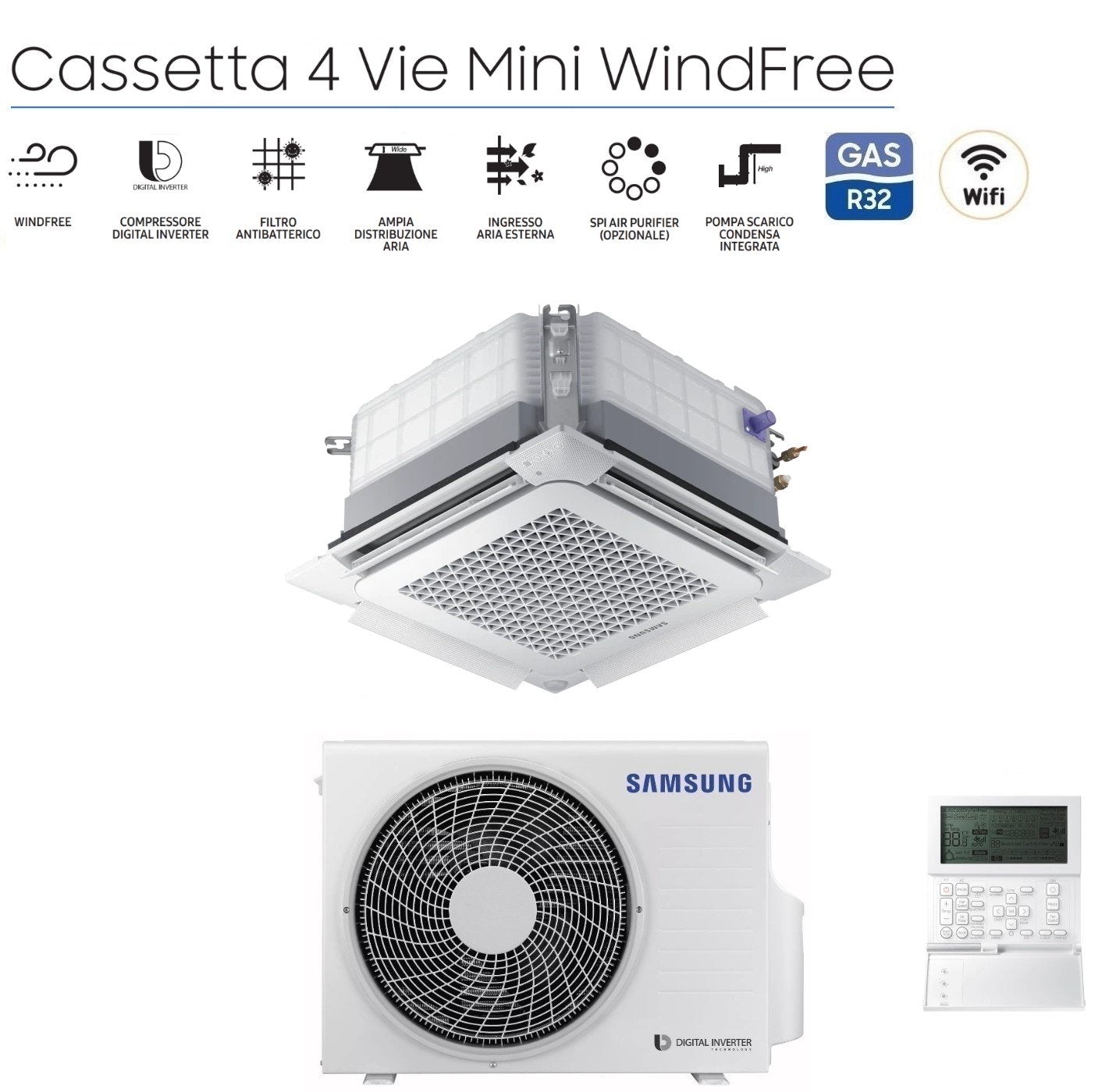 Climatizzatore Condizionatore Samsung Cassetta 4 Vie Inverter MINI WINDFREE 12000 Btu